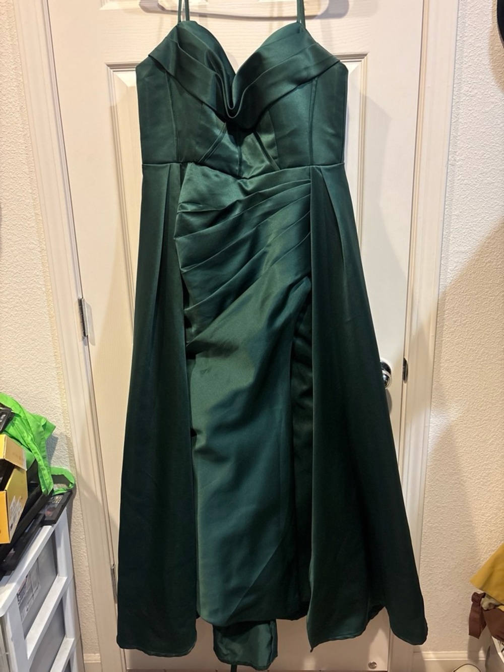 Emerald Satin gown with Structured Bodice